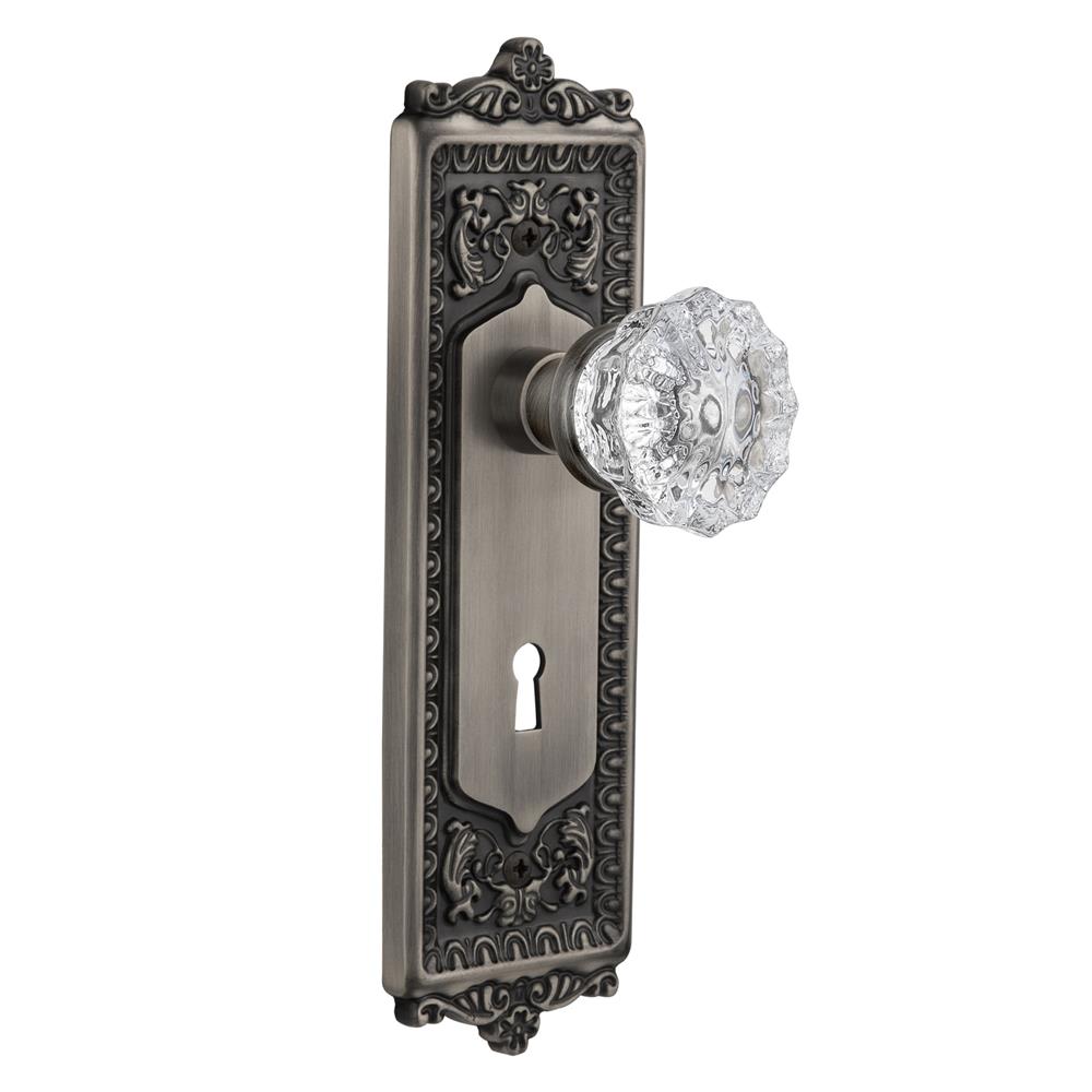 Nostalgic Warehouse EADCRY Single Dummy Egg and Dart Plate with Crystal Knob and Keyhole in Antique Pewter